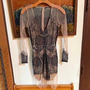 For Love And Lemons Black and Nude Lace Dress